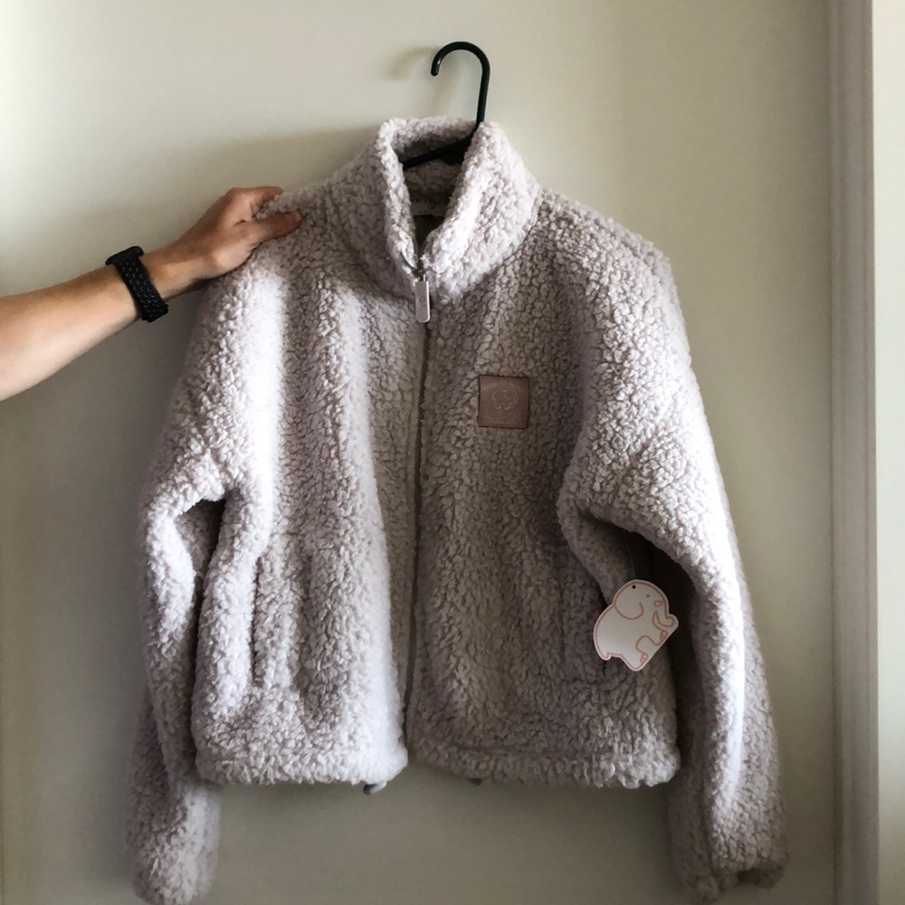 Ivory Ella Lilac Marble Elastic Sherpa Jacket